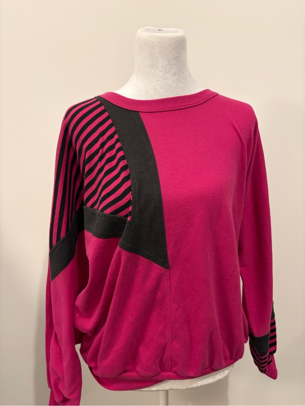 Vintage True 90s Pink Black Stripe Dolman Sleeve Top Grunge Scene Emo